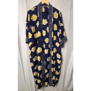 Josie by Natori Womens Lond Duster Cardigan Sz 1X/2X Navy Floral Kimono Tropical